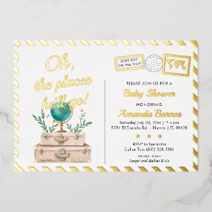 Oh The Places Travel Baby Boy Shower Adventure Map Foil Invitation