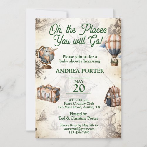 Oh The Places You Will Go Travel Theme Baby Shower Invitation