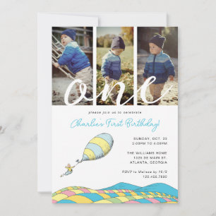 Oh! the Places You'll Go!   Boy 1st Birthday Photo Invitation