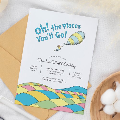 Oh the Places Youll Go  Boy First Birthday Invitation