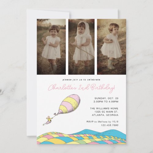 Oh the Places Youll Go Girl Birthday Photo Invitation