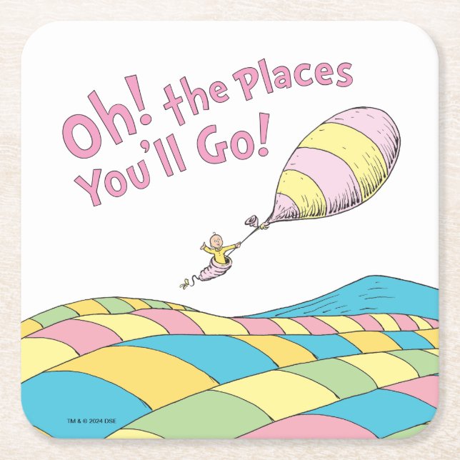 Oh! The Places You'll Go! Girl Birthday Square Paper Coaster (Front)