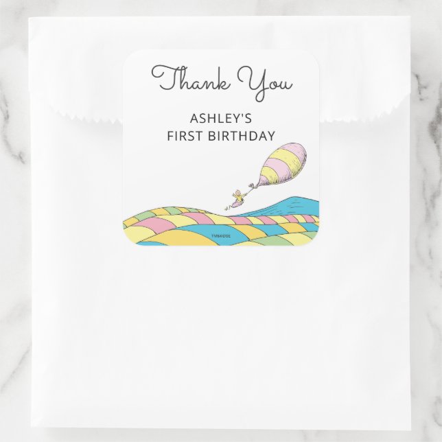 Oh! The Places You'll Go! Girl Birthday Thank You Square Sticker (Bag)