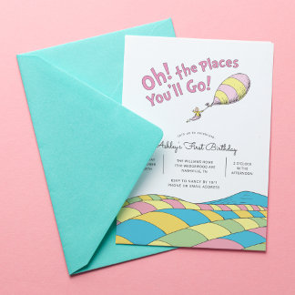 Oh! the Places You'll Go! | Girl First Birthday Invitation