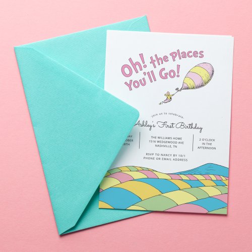Oh the Places Youll Go  Girl First Birthday Invitation