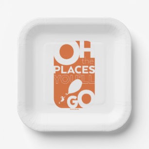 Oh, The Places You'll Go! Orange Typeography Paper Plates