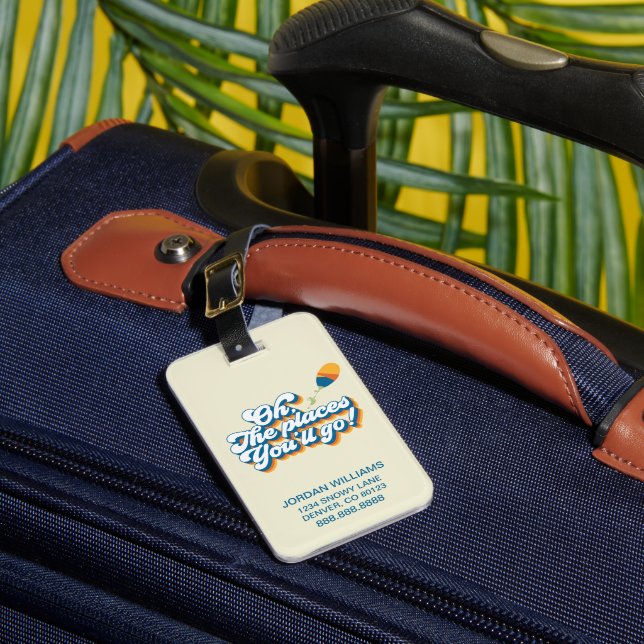 Oh, The Places You'll Go! Quote with Balloon Luggage Tag (Front Insitu 1)