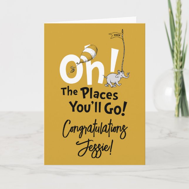 Oh, The Places You'll Go! Retro Gold Graduation Card (Front)