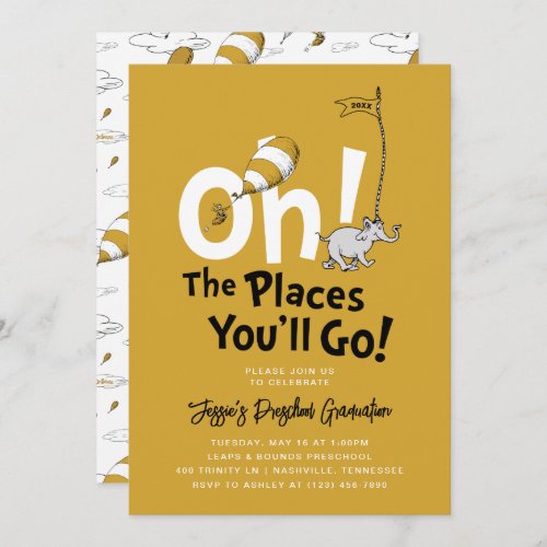 Oh The Places Youll Go Retro Gold Graduation Invitation