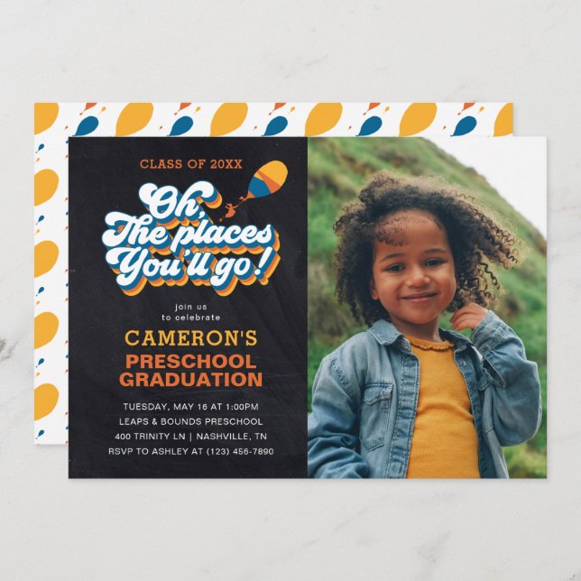 Oh, The Places You'll Go! Retro Graduation Photo Invitation (Front/Back)