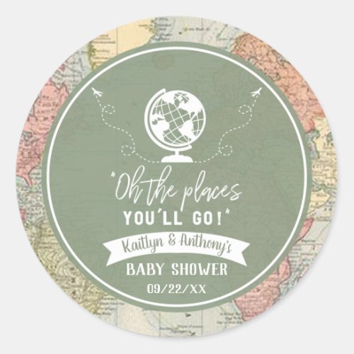 Oh The Places Youll Go Travel Map Baby Shower Classic Round Sticker