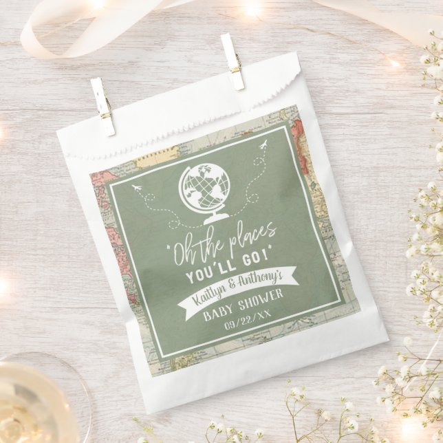 "Oh The Places You'll Go!" Travel Map Baby Shower Favor Bag (Clipped)