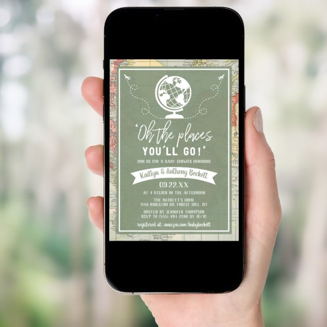 "Oh The Places You'll Go!" Travel Map Baby Shower Invitation (Front Digital)
