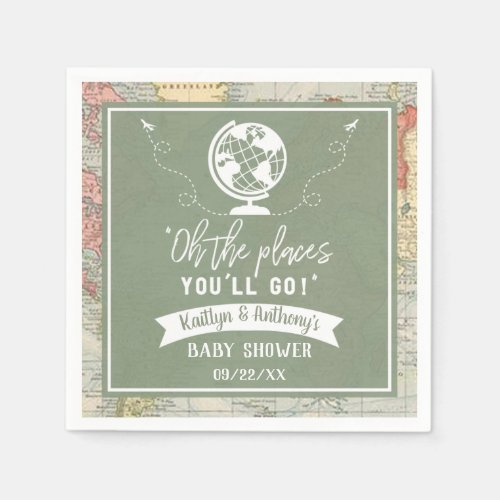 Oh The Places Youll Go Travel Map Baby Shower Napkins
