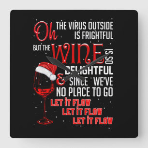 Oh The Virus Outside Is Frightful But The Wine Square Wall Clock