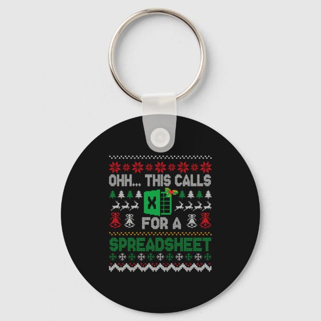 Oh This Calls For A Spreadsheet Ugly Christmas Swe Keychain (Front)