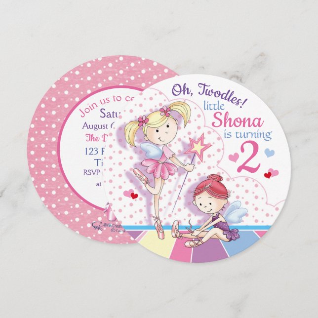 Oh, Twodles, Cute Ballet Girls, Age 2 Invitation (Front/Back)
