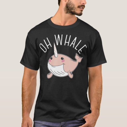 Oh Whale Cute Peach Narwhal Pun Graphic  T_Shirt