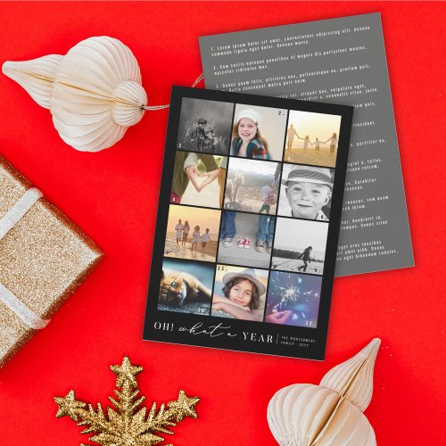 Oh What A Year In Review Minimal 12 Photo Collage Holiday Card