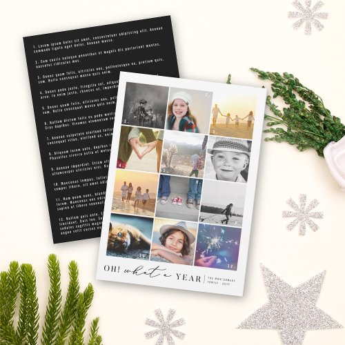 Oh What A Year In Review Modern 12 Photo Collage Holiday Card