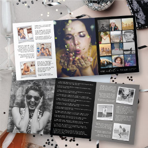 Oh What A Year In Review Modern 20 Photo Collage Tri-Fold Holiday Card