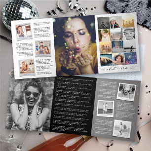 Oh! What A Year In Review Modern 20 Photo Collage Tri-Fold Holiday Card