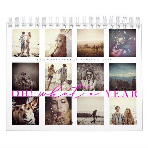 Oh What A Year Modern Minimalist 12 Photo Collage Calendar