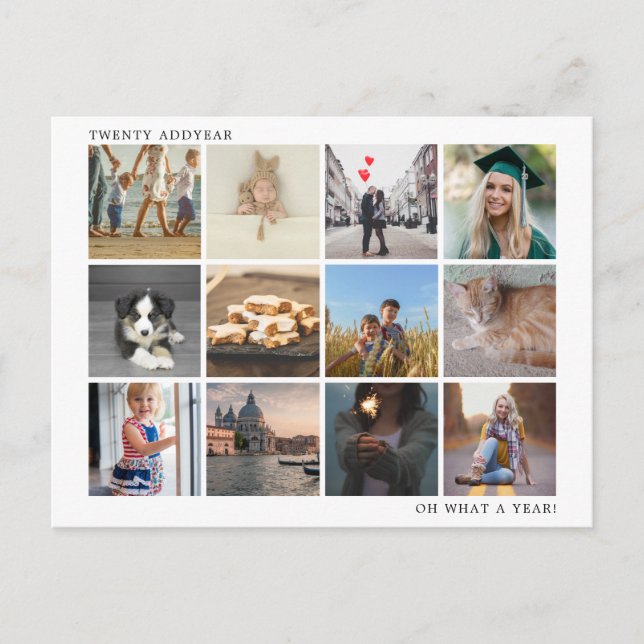 Oh What a Year Photo Collage Modern Christmas Holiday Postcard (Front)
