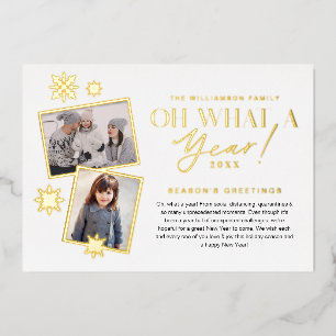 Oh What a Year! Year in Review Gold White 2 Photo Foil Holiday Card