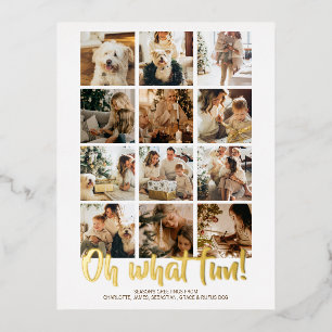 Oh What Fun 12 Photo Christmas Foil Holiday Postcard