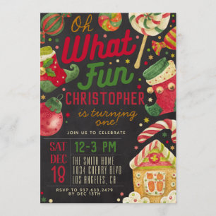 Oh What Fun 1st Birthday Christmas Invitation