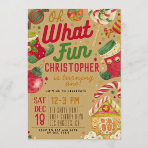 Oh What Fun 1st Birthday Christmas Invitation