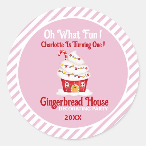 Oh What Fun 1st Birthday Gingerbread Candy Cane Classic Round Sticker