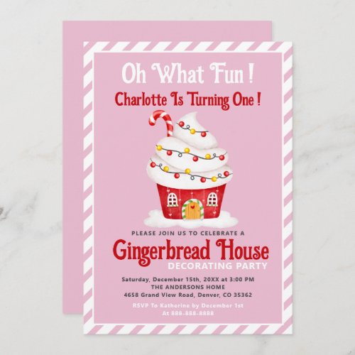 Oh What Fun 1st Birthday Gingerbread Candy Cane Invitation