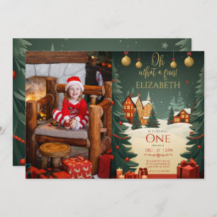 Oh What Fun 1st Birthday Photo Christmas Invitation