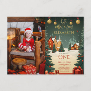 Oh What Fun 1st Birthday Photo Christmas Postcard
