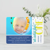 Oh What Fun 1st Birthday Photo Party Invite / Blue (Standing Front)