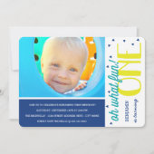 Oh What Fun 1st Birthday Photo Party Invite / Blue (Front)