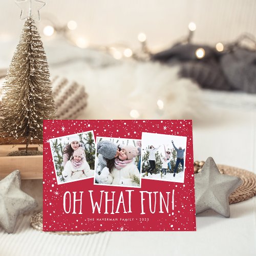 Oh What Fun  3 Photo Collage Holiday Card