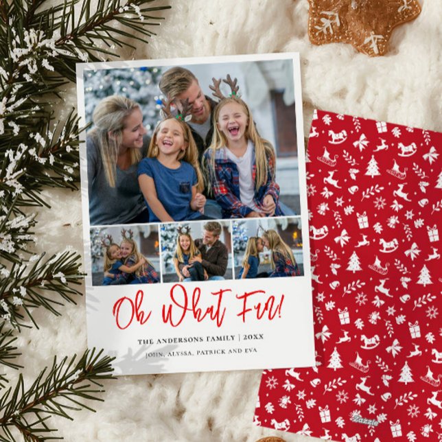 Oh What Fun 4 photos collage Christmas Holiday  Card (Creator Uploaded)