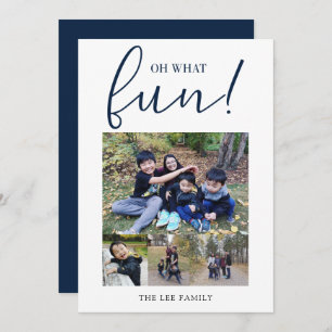 Oh What Fun 5 Photo Collage Navy Blue Christmas Holiday Card