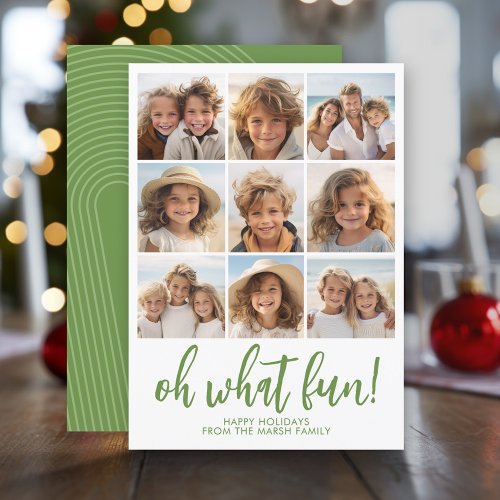 Oh What Fun _ 9 Photo _ Zen Arch Green White Holiday Card