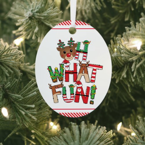 Oh What Fun add your photo Christmas lights Metal Ornament
