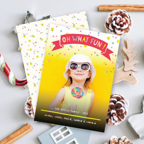 Cute Confetti Dots Oh What Fun Holiday Photo Card