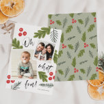 Oh What Fun Berry Snapshot Multi-Photo Holiday Card<br><div class="desc">This 2-photo collage holiday card is bright,  colorful and festive,  featuring iconic holiday botanicals but with a modern look and feel.</div>