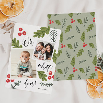 Oh What Fun Berry Snapshot Multi-photo Holiday Card by NBpaperco at Zazzle