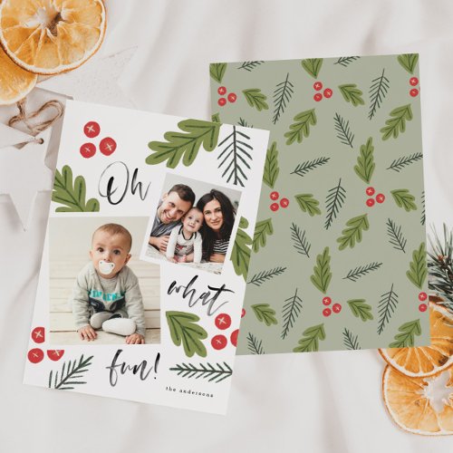 Oh What Fun Berry Snapshot Multi_Photo Holiday Card