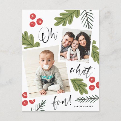 Oh What Fun Berry Snapshot Multi_Photo Holiday Postcard
