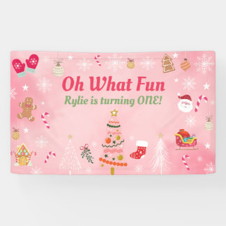 Oh What Fun Birthday Banner Backdrop, Pink