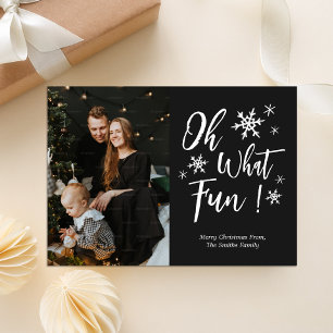 Oh What Fun Black Calligraphy Snowflakes Photo Holiday Card